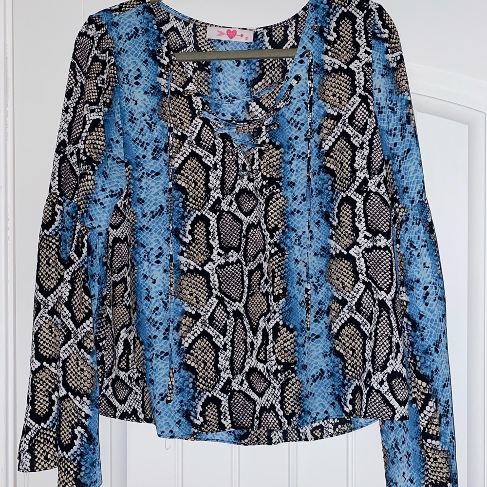 Buddy Love Bell Sleeve Snake Lace Up Top